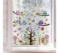 SanKristo 9 Hojas Flor Mariposa Pájaros Insectos Reutilizable Ventana Pegatinas Static Cling Floral Animal Anti-Colisión Ventana Cristal Calcomanías para Niños Decoraciones, 30 * 20