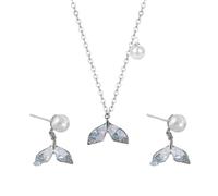 SanKristo Conjunto de Collar y Pendientes Bohemian Fishtail Pearl, Conjuntos de Joyas para Mujer con Brillantes Diamantes de Cristal, Perfectos para Fiestas, Cumpleaños y Bodas, Azul