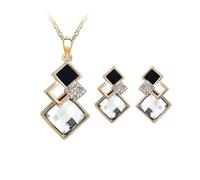 SanKristo Conjunto de Collar y Pendientes Geométricos con Cuello Cuadrado, Conjuntos de Joyas Brillantes para Mujer con Circonita, Perfectos para Fiestas, Cumpleaños y Bodas, Color Blanco