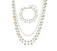 SanKristo Conjunto de Collar y Pulsera con Diamantes Azules Brillantes y Concha, Conjuntos de Joyas para Mujer con Brillantes Perfectos para Fiestas, Cumpleaños y Bodas, Oro