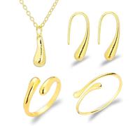 SanKristo Conjunto de Pulsera, Collar Pendientes y Anillo con Forma de Lágrima, Conjuntos de Joyas Chapadas en Oro de 14 Quilates para Mujer, Perfectos para Fiestas, Cumpleaños y Bodas, Oro
