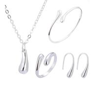SanKristo Conjunto de Pulsera, Collar Pendientes y Anillo con Forma de Lágrima, Conjuntos de Joyas para Mujer Perfectos para Fiestas, Cumpleaños y Bodas, Plata