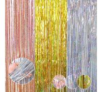 SanKristo Cortinas Fiesta 6 Piezas, 1m x 1m Cortina de Oropel Metálica Foil Fringe de Purpurina, Cortinas de Espumillón Metálicas Serpentinas Decoración para Cumpleaños Navidad, Oro/Plata/Oro Rosa