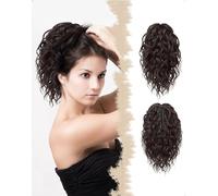 SanKristo Extensión de cabello en coleta con cordón, 30 cm Cola Caballo corta Pinza clip Pelo natural En capas Rizado ondulada sintética Rizada Ponytail peluca postiza Añadido para mujeres, Marrón