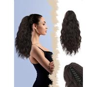 SanKristo Extensión de cabello en coleta con cordón, 45 cm Cola Caballo corta Pelo pinza natural capas Rizado y onduladas sintéticas rizadas accesorios peluca postiza extensiones para mujeres, marrón