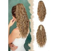 SanKristo Extensión de cabello en coleta con cordón, 45 cm Cola Caballo larga Pinza clip Pelo natural En capas rizado ondulado sintético Rizado Ponytail peluca postiza Añadido mujeres, Marrón Rubio