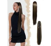 SanKristo Extensión de cabello en coleta con cordón, 66 cm de largo liso en capas postizo extensiones falso Naturalde coleta Sintético Postizos pelo Ponytail clip con peine complemento mujer, marrón