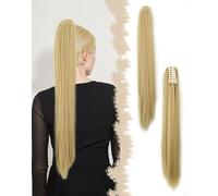 SanKristo Extensión de pelo para coleta con cordón, 60 cm de largo, liso, con capas, postizo Ponytail, extensiones, falso Naturalde, coleta Sintético Postizos, clip con pinza, para mujer, rubio