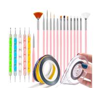 SanKristo Juego 26 Piezas Pinceles para Uñas, Pinceles para Nail Art + 5 Rotuladores de Doble Punta + 5 Tiras Adhesivas Nail Art, Juego Profesional de Pincele Pintar Uñas