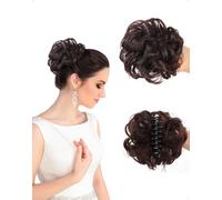 SanKristo Postizo moño Postizos Pelo pinza, coleta extensión Cabello Ondulado Desordenado natural clips rizada cola ondulada sintética rizadafalsa accesorios pelucas extensiones mujeres marrón