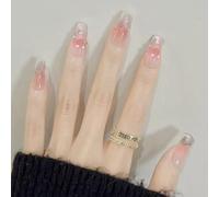 SanKristo Press on Nails 24 Unidades de Uñas Postizas, Francesas Largas con Forma de Ataúd y Purpurina, Efecto Ojo de Gato, Accesorios para Uñas con Strass 3D, para Mujeres y Niñas, degradado Rosa