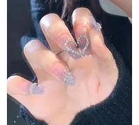 SanKristo Press on Nails 24 Unidades de Uñas Postizas, Francesas Largas con Forma de Ataúd y Purpurina, con Strass 3D, Accesorios Uñas para Mujeres y Niñas, degradado Rosa Gris