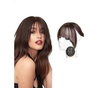 SanKristo Toppers 3D 360° Flequillo francés Air Bangs clip Cabello natural Pieza Ligera y transpirable Extensiones Sintéticas sienes Oscuro Fino Liso Postizo Mujeres Niñas DIY Estilo, Castaño oscuro