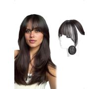 SanKristo Toppers 3D 360° Flequillo francés Air Bangs con clip Cabello natural Pieza Ligera y transpirable Extensiones Sintéticas sienes Oscuro Fino Liso Postizo Mujeres Niñas DIY Estilo Negro Marrón