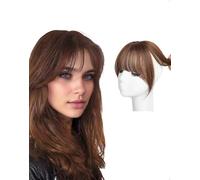 SanKristo Toppers 3D 360° Flequillo francés Air Bangs con clip Cabello natural Pieza Ligera y transpirable Extensiones Sintéticas sienes Oscuro Fino Liso Postizo Mujeres Niñas DIY Estilo Marrón claro