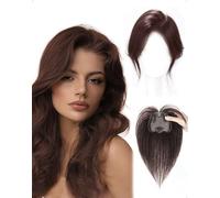 SanKristo Toppers 3D 360° Flequillo francés lateral clip, cabello natural Pieza Ligera transpirable extensiones sintéticas sienes oscuras Fino Liso postizo mujeres peinado uso diario, Marrón oscuro