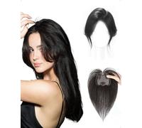 SanKristo Toppers 3D 360° Flequillo francés lateral clip, cabello natural Pieza Ligera transpirable extensiones sintéticas sienes oscuras Fino Liso postizo mujeres niñas peinado DIY uso diario, negro