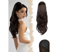 SanKristo Trenza coleta con cordón, 66 cm Ondulado Largo Natural Ondulado Capas Postizo sintético Peine Clip Coleta Extensión de cabello Postizos Extensiones de cabello Trenza para mujer, Marrón