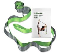 Sankuu Correa de yoga de 12 bucles, para estirar, para yoga, no elástica, para terapia física, pilates, danza y gimnasia con bolsa de transporte, Verde