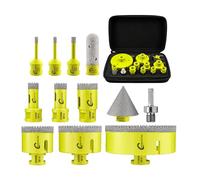 SANLEETEK Juego Brocas Diamante 12piezas - (6/6/8/20/25/35/50/68/110mm+20mmBroca Fresado+50mmBroca Chaflán+Adaptador) Dentado Sierra Perforadora Diamante Cerámica Porcelánico Mármol Granito M14 Rosca