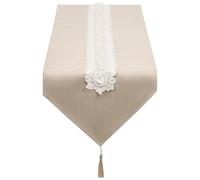 SANLEHAUSE Camino de Mesa de Lino Beige 40 x 160 cm Moderno, Camino de Mesa con Borlas Bordadas, Liso, Elegante y de fácil Cuidado para Mesa de Comedor, Mesa de Centro, Restaurante, Decoración