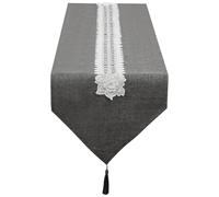 SANLEHAUSE Camino de Mesa de Lino Gris 40 x 300 cm Moderno, Camino de Mesa con Borlas Bordadas, Liso, Elegante y de fácil Cuidado para Mesa de Comedor, Mesa de Centro, Restaurante, Decoración