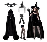 SANLIUSANJIU Disfraz de Bruja para Mujer, Capa con Capucha, Sombrero de Bruja, Disfraz de Halloween para Mujeres, Adultos y Fiestas, Carnaval y Halloween