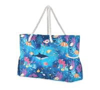 sanluoli Algunos delfines animales marinos azules de gran capacidad para mujer con bolsillos laterales bolsas de trabajo con bolsillos con cremallera