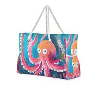 sanluoli Animal Sea Hiding in The Coral Reef - Bolsa portátil con cremallera y bolsillos laterales, bolsas de playa grandes con portavasos en el lateral