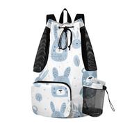 sanluoli Bear and Rabbit - Bolsas de cordón azul pastel para hombres y mujeres, saco deportivo con bolsillo para botella de agua, separación húmeda y seca