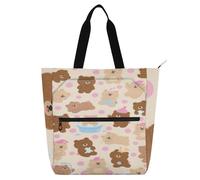 Sanluoli - Bolsa de mano con diseño de oso de peluche marrón para niños y niñas, bolsa de comestibles gótica ligera y reutilizable con bolsillos con cremallera para la escuela, compras, viajes