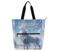 sanluoli Bolsa de mano para niños, niñas y adultos, estilo hiperrealista, estilo hiperrealista, diseño de reno misterioso, bolsa de hombro con bolsillos para la universidad, compras, playa