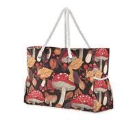 sanluoli Bolsa de playa grande resistente con bolsillos laterales para laptop, para piscina, gimnasio, comestibles, viajes, diseño de setas, hojas de cereza, color rojo cereza