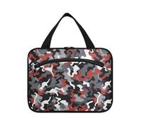 sanluoli Bolsa de viaje con gancho, diseño de camuflaje, gris, rojo, negro, para colgar artículos artísticos, impermeable, para el cuidado de la piel, ideal para perfume, camuflaje gris, rojo, negro
