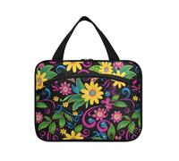 sanluoli Bolsa de viaje para artículos de tocador colgantes con gancho, diseño de margaritas vintage, bolsas de cosméticos de moda para viajes, bolso de vacaciones para mujer, margarita vintage negra