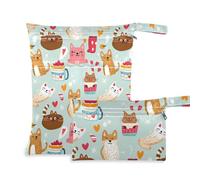 sanluoli Bolsa húmeda reutilizable, paquete de 2 artículos esenciales de viaje para bebé con asas para pañales de bebé, baño (Coffee Hot Cats Cratoon Cute)
