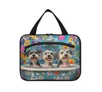 sanluoli Bolsas colgantes de bañera retro con diseño de perros Schnauzer en miniatura de dibujos animados para viajes con gancho, bolsa de maquillaje esencial de diseñador para coche para viajes de