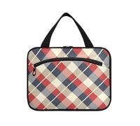 sanluoli Bolsas de aseo colgantes con patrón de cuadros rojos, azules y blancos para mujeres que viajan con gancho, bolsa de artículos de tocador lavable de diseño para mujer, organizador de
