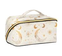 sanluoli Bolsas de aseo con diseño de lunas bohemias estrelladas con divisores, bolsa de cosméticos para mujer, vertical, independiente