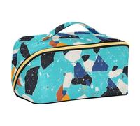 sanluoli Bolsas de cosméticos con divisores, diseño de terrazo, color azul glorioso, capacidad esencial, bolsa de cosméticos de viaje, vertical, independiente
