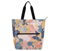 Sanluoli - Bolsas de mano para niños con flores de acuarela chinas ricas para niños, mujeres y hombres, gótico, ligera, reutilizable, bolsa de playa con cremallera para la escuela, compras, viajes