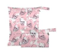 sanluoli Bolsas lavables para traje de baño, paquete de 2 artículos esenciales de viaje para bebé con asas para gimnasio, guardería (calavera y corazón)