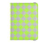 Sanluoli - Cartera de piel para pasaporte y vacuna, diseño de búfalo a cuadros, color amarillo, verde y gris