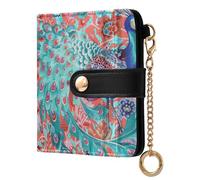 sanluoli Cartera plegable compacta de piel sintética para mujer, estilo bohemio, color naranja, pavo real