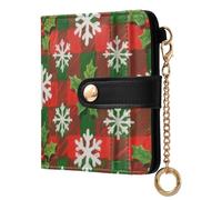 sanluoli Cartera plegable de moda para mujer con ranuras para tarjetas, práctica cartera de piel sintética para uso diario, para hombres y mujeres, viajes, Feliz Navidad, copos de nieve blancos, acebo