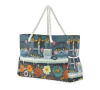 sanluoli Chic - Tina retro de gatos azules rusos, resistente, grande, con bolsillos laterales, para fin de semana, viajes, gimnasio, vacaciones