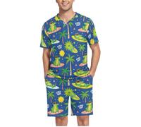sanluoli Conjunto de pijama a juego S-2X, Surfing Crocodiles Tropical Palm Tree Beach Summer Chill, XXL