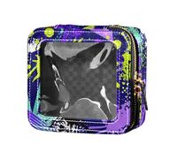 sanluoli Doodle Art - Mini bolsa de maquillaje transparente de los años 70 con cremallera, organizador para mujer, doodle art púrpura moda retro años 70, 1 size