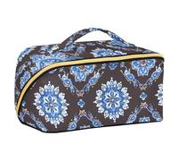 sanluoli Encantadora bolsa de viaje floral azul sobre marrón con divisores, impermeable, bolsa de cosméticos para mujer, vertical, independiente