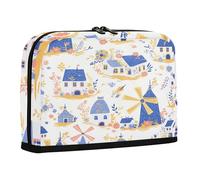 sanluoli Estuche de transporte para lápices, bolsa de cosméticos de gran capacidad, organizador de almacenamiento de pie para niñas, suministros escolares, molino de viento, color azul melocotón